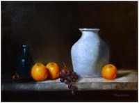 Blue Vase w Oranges and Grapes 12x16