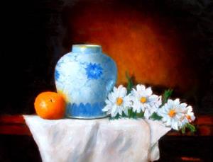 Blue Vase w Daises