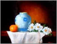 Blue Vase w Daises